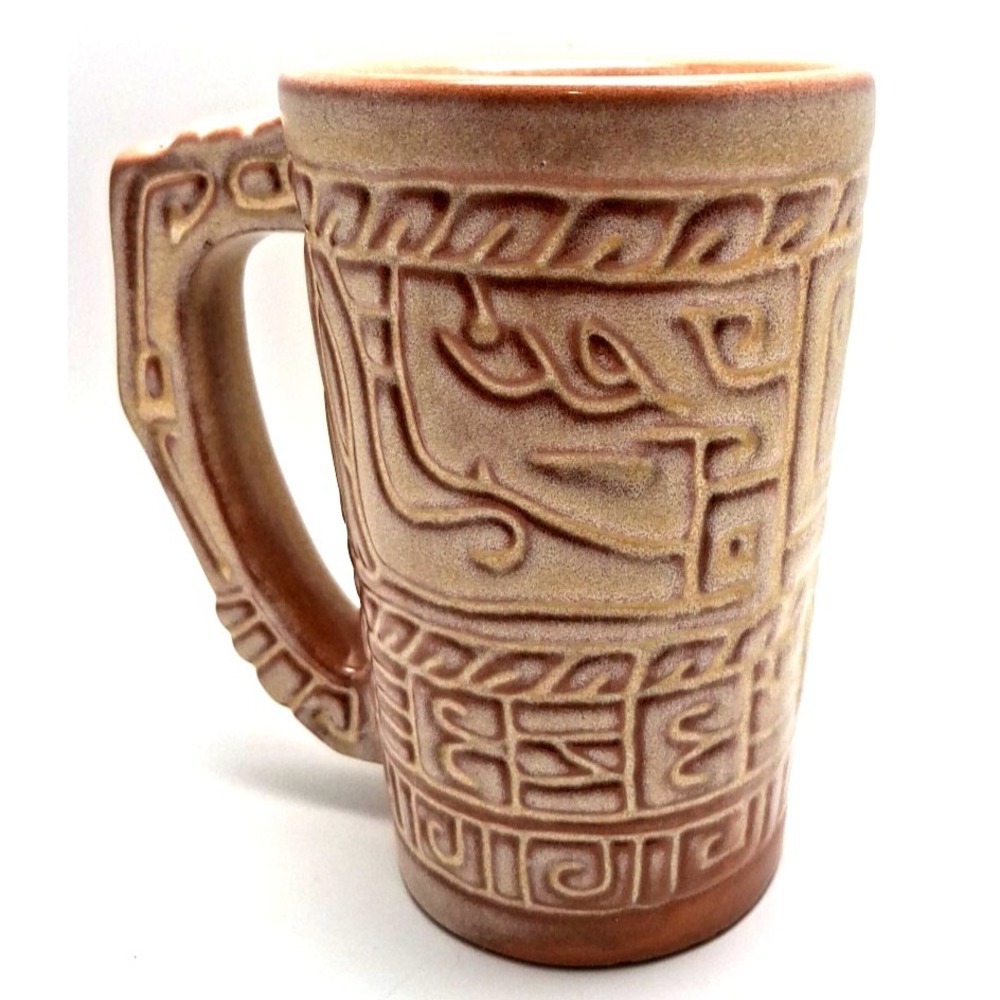 Mug Frankoma Pottery Mayan Aztec Praire Green 16 oz Vintage USA